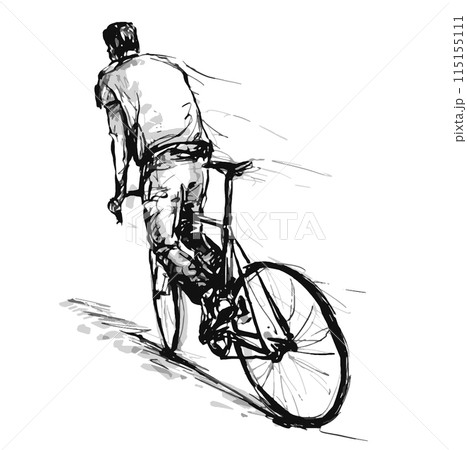 Drawing art lines of a boy skid the fixed gear bicycle Drawing art lines of a boy skid the fixed gear bicycle 115155111