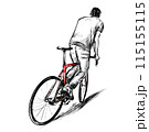 Drawing of a boy skid the red fixed gear bicycle  115155115