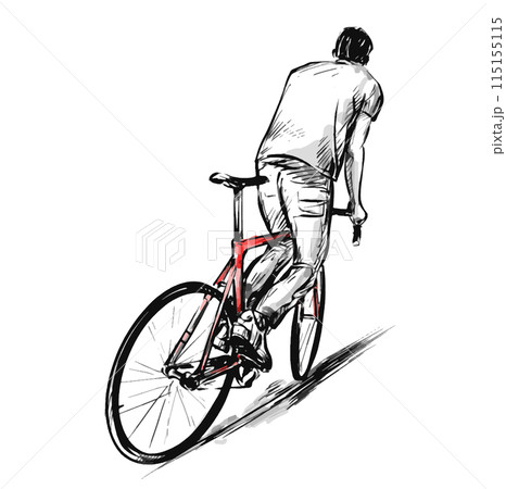 Drawing of a boy skid the red fixed gear bicycle  115155115