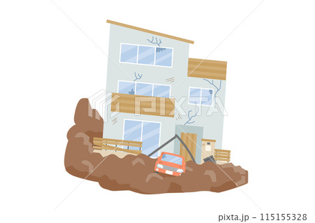 土砂災害に遭う三階建て住宅 115155328