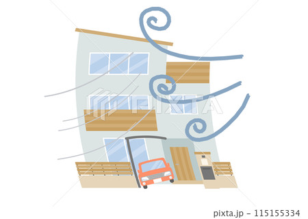 突風に襲われる三階建て住宅 115155334