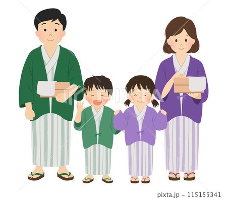 温泉旅行_浴衣姿の家族_ベクターイラスト 115155341