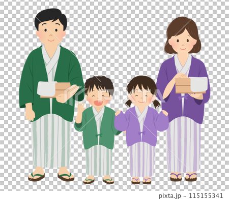 温泉旅行_浴衣姿の家族_ベクターイラスト 115155341