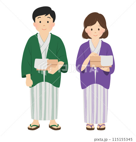 温泉旅行_浴衣姿のカップル_ベクターイラスト 温泉旅行_浴衣姿のカップル_ベクターイラスト 115155345