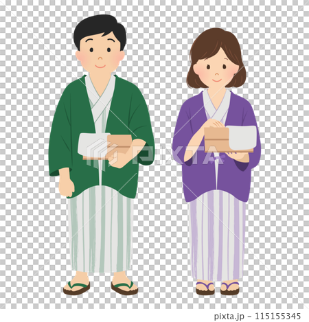 温泉旅行_浴衣姿のカップル_ベクターイラスト 温泉旅行_浴衣姿のカップル_ベクターイラスト 115155345