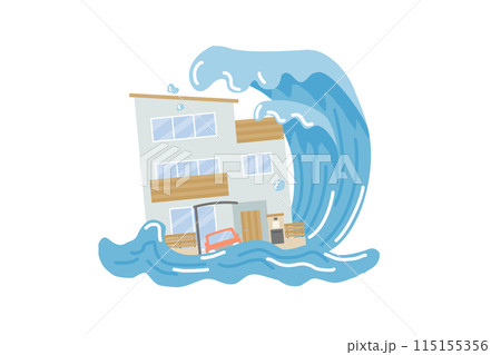津波の被害に遭う三階建て住宅 津波の被害に遭う三階建て住宅 115155356