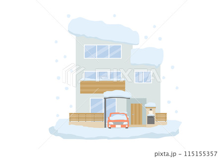 積雪被害に遭う三階建て住宅 積雪被害に遭う三階建て住宅 115155357