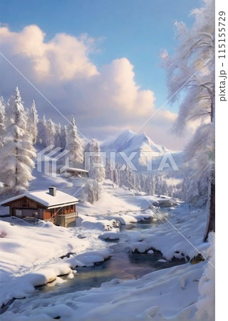 山小屋と雪景色 山小屋と雪景色 115155729