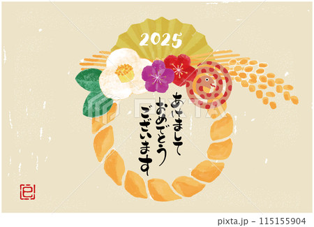 2025年巳年　正月飾りの年賀状イラスト 115155904