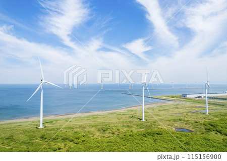 海に立つ風車(空撮) 海に立つ風車(空撮) 115156900