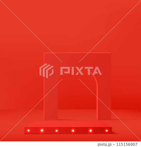 3d red color podium with lighting and minimal red wall scene Vector 115156907