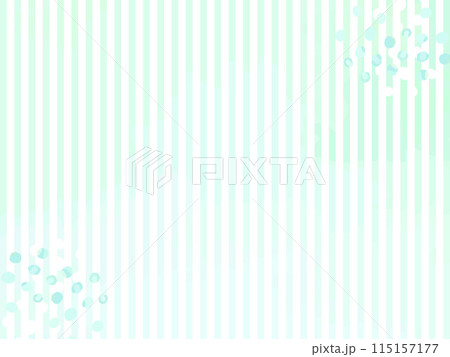 夏に合いそうな爽やかなブルーグリーンの水彩風ストライプ背景イラスト素材、水玉模様あり 115157177