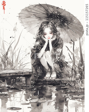和傘の下の女性 115157265