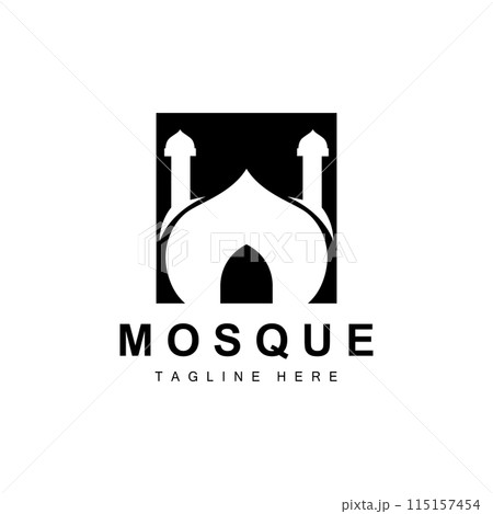Black silhouette design of Islamic place of worship simple modern minimalist mosque logo template 115157454