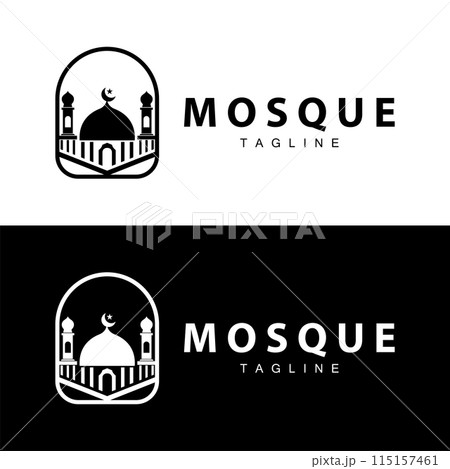 Black silhouette design of Islamic place of worship simple modern minimalist mosque logo template 115157461