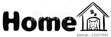 HPアイコンでも使えるシンプルな白黒でかわいい文字HOME犬小屋 115157491