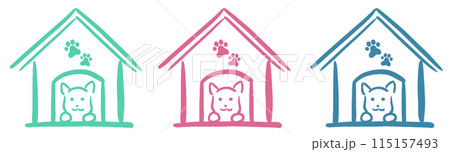 犬が居る犬小屋のシンプルで可愛いゆるいイラスト 115157493
