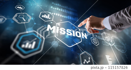Mission concept. Financial success chart concept on virtual screen. Business background Mission concept. Financial success chart concept on virtual screen. Business background 115157826