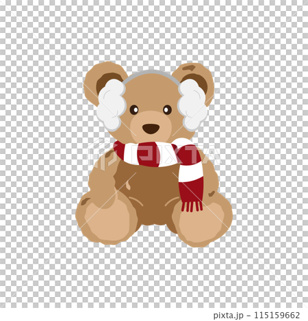 マフラーと耳当てをしたクマのぬいぐるみのイラストのイラスト