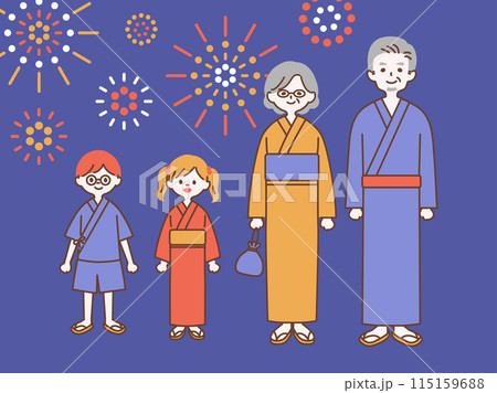 浴衣を着た人たちのイラスト_2 115159688