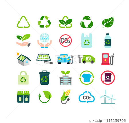 エコモチーフ ベクターアイコンイラストセット (エコ・リサイクル・SDGs)  115159706