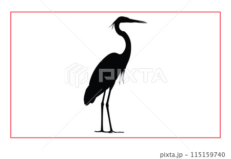Heron Birds silhouette illustration set, Silhouette of standing Heron Heron Birds silhouette illustration set, Silhouette of standing Heron 115159740