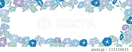 手描きの朝顔イラスト。朝顔の和風フレーム。朝顔のベクターイラスト背景。朝顔の線画。 115159815