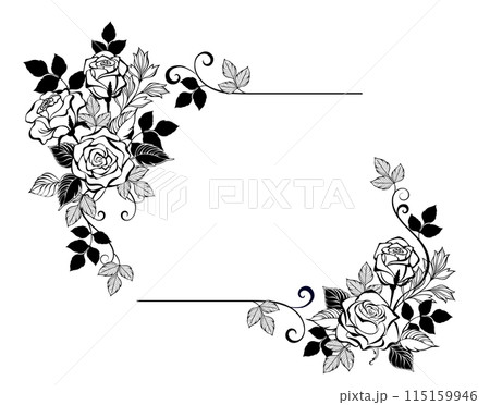 Rectangular composition of contour roses Rectangular composition of contour roses 115159946