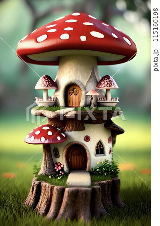 メルヘンアート きのこの家 AI生成画像 ファンタジー 縦位置 メルヘンアート きのこの家 AI生成画像 ファンタジー 縦位置 115160198