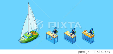 Office workplace and sailboat isometric vector set Office workplace and sailboat isometric vector set 115160325