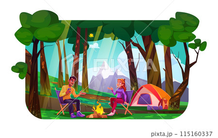 Camping time in forest at foot of mountains. Camping time in forest at foot of mountains. 115160337