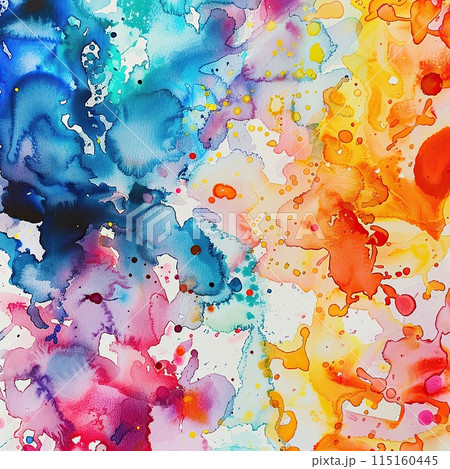 Bright watercolor spots, blots on sheets of paper. 115160445