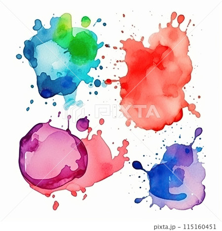 Bright watercolor spots, blots on sheets of paper. Bright watercolor spots, blots on sheets of paper. 115160451