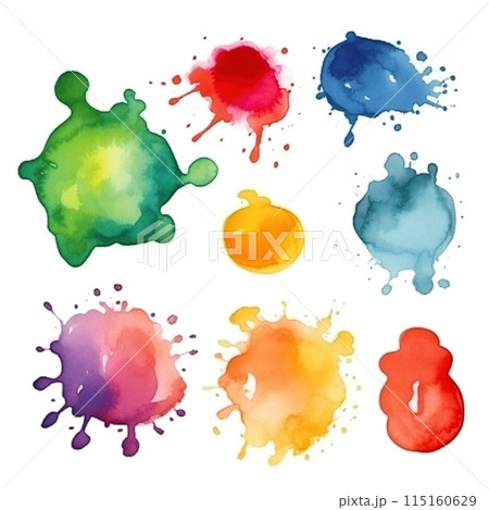 Bright watercolor spots, blots on sheets of paper. Bright watercolor spots, blots on sheets of paper. 115160629