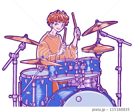 ドラムを叩く男性のイラスト ドラムを叩く男性のイラスト 115160835