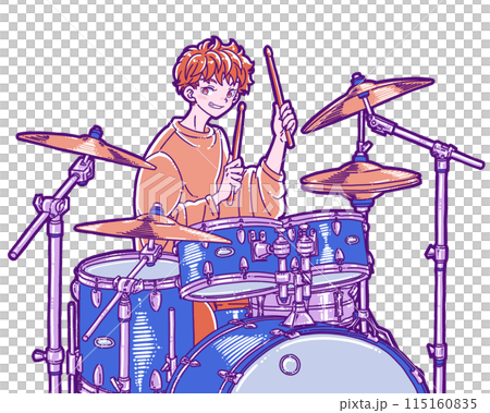 ドラムを叩く男性のイラスト ドラムを叩く男性のイラスト 115160835