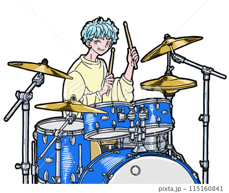 ドラムを叩く男性のイラスト 115160841