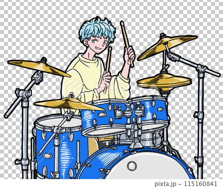 ドラムを叩く男性のイラスト 115160841