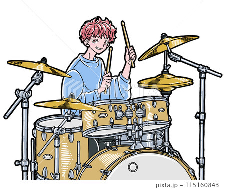 ドラムを叩く男性のイラスト 115160843