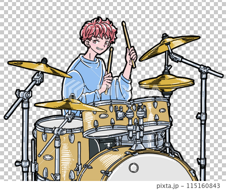 ドラムを叩く男性のイラスト 115160843