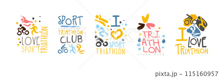 Triathlon Club Logo and Sport Label Design Vector Set 115160957