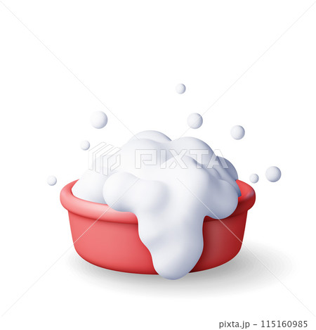 3d plastic basin with soapy foam and bubbles 115160985