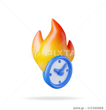 3D alarm clock in fire isolated on white. 115160988