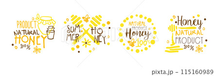 Sweet Honey Product Label and Logo Design Vector Set 115160989