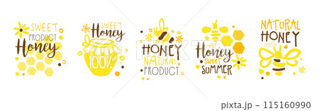 Sweet Honey Product Label and Logo Design Vector Set 115160990