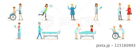 Doctor and Medical Staff with Patient Vector Set 115160993