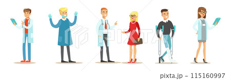 Doctor and Medical Staff with Patient Vector Set 115160997