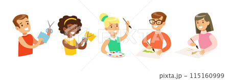 Kid Character Doing Craft and Creative Activity Vector Set 115160999