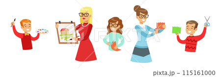 Kid Character Doing Craft and Creative Activity Vector Set 115161000