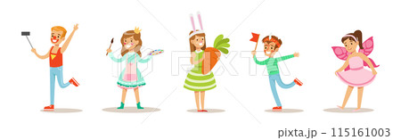 Kids at Party With Painted Face Vector Set 115161003